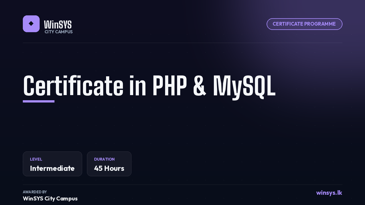 Certificate in PHP & MySQL